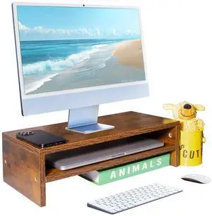 hcreat Monitor Stand Riser, 2 Tier Computer Stand, Desk Organizers and Accessories, Desktop Shelf with Storage for TV Screen PC Printer (Rust Brown-18.9inch)