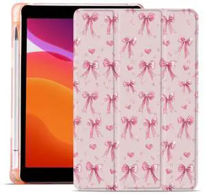 MAYCARI Pink Wreath Bows Case for iPad Pro 12.9 Inch Case 2022/2021/2020 with Pencil Holder, Love Heart iPad Pro 6th/5th/4th Generation Soft TPU Back Protective Cover, Auto Sleep/Wake Slim Shell