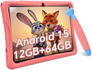 TABWEE Kids Tablet 10 inch, Android 15 Kids Tablets, Parental Control, Pre-Installed Kiddos Software & Kids Space, Includes Case & Stylus Pen, 12GB RAM 64GB ROM, 2TB Expand, HD IPS Screen(Pink)