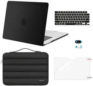 MOSISO Compatible with MacBook Air 15 inch Case 2025 2024 2023 Release M4 A3241 M3 A3114 M2 A2941 Touch ID, Plastic Hard Shell&Puffy Sleeve Bag&Keyboard Cover&Webcam Cover&Screen Film, Black