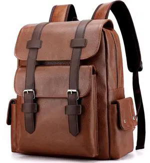 Farcauo Vintage Laptop Backpack Light Brown Leather Computer Backpack for Men Travel Work Backpacks Large Capacity Business Back Pack