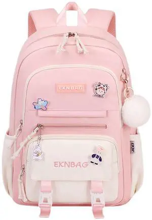 Large School Backpack for Girls Teens Kids Cute Aesthetic Waterproof Laptop Back Pack Kawaii Preppy Elementary Middle High School Students Bookbag for Ages 6-8 8-10 10-12 (Pink)