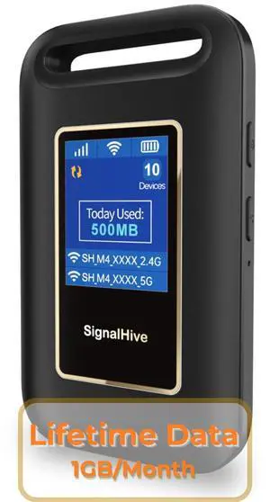 SIGNALHIVE 4G LTE Mobile Hotspot(1GB of Monthly Data),Security,No SIM Card, 8hrs Battery Life,Up to 10 Devices,Portable WiFi Hotspot for Travel