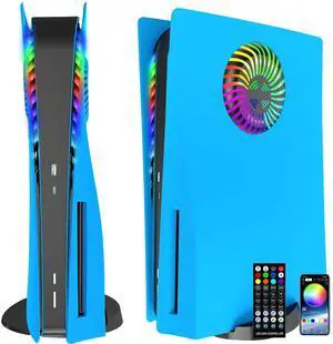 for PS5 Faceplates with Cooling Vents LED Lights, Megadream Cooling Cover Replacement Plates Shell Accessories Anti-Scratch Dustproof with RGB Lights Package for PlayStation 5 Disc Edition (Blue)