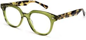 Dollger Blue Light Blocking Glasses For Woman Men Thick Square Frame Round Non-Prescription, For Computer, Work,Gaming,TV Green framed leopard print legs