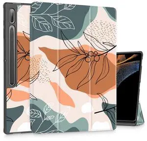Tuiklol Tablet Case for Samsung Tab S10 Ultra (2024 Release) / Tab S9 Ultra 14.6 Inch (2023 Release), Built-on Pencil Holder Slim Hard Shell Case Trifold Stand Cover Auto Wake/Sleep, Abstract Leaves