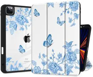 Yebiseven Case for iPad 10th Generation 10.9 inch 2022, Shockproof Smart Tablet Case with Pencil Holder + Hard Clear Back Shell with Soft TPU Bumper + Auto Wake/Sleep, Retro Pansies