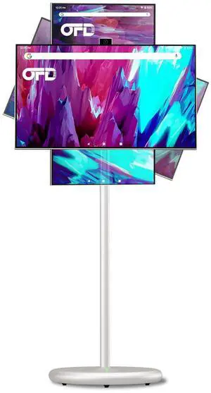 OFD 27 inch Smart Portable TV on Wheels,6GB RAM+128GB Storage,Swivel Rotation Touchscreen Monitor 100% sRGB Android 13 OS,Rolling TV with 8MP Webcam,Built in 9000mAh Battery,EDLA-Certified,Off White