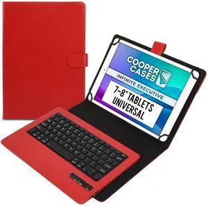 Cooper Infinite Executive Universal Tablet Keyboard Case for 7, 7.9, 8 inch | Tablet Case with Keyboard & 2-in-1 Leather Folio Cover | Bluetooth, Wireless, Hotkeys | Android, Windows, iPadOS (Red)