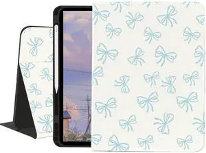 JOYLAND Lovely Blue Bow Case for iPad (A16) 11th Gen 2025 11-inch/10th Gen 2022 10.9 inch,White Textured Folio Protective Case with Pencil Holder Multi-Angle View Adjustable Stand Auto Wake/Sleep