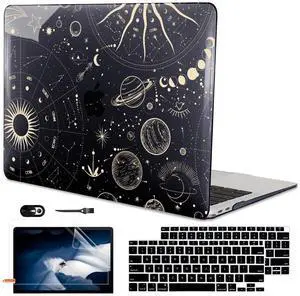 LCMOCICO for MacBook Air 13 inch M1 Case 2021 2020 2019 2018 (Model M1 A2337 A2179 A1932) with Touch ID & Retina Display, Crystal Black Printed Pattern Hard Shell Case Keyboard Cover, Constellation