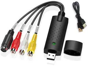 NORMICHIC USB2.0 Video Converter Capture For PC, Laptop, TV DVD VHS DVR Audio Capture Adapter S-Video USB Converter, PAL NTSC USB Recording Capture Converter (Black)