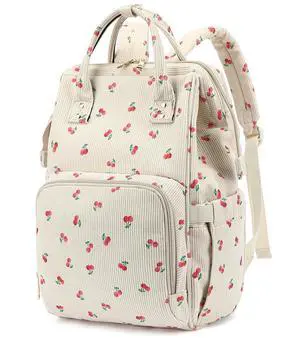 Xunteny Women Corduroy College School Backpack Bookbag, 15.6 Inch Travel Laptop Backpack Casual Daypack (Cherry)