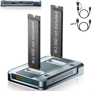 SUITOK M.2 Duplicator Cloner Dual-Bay Offline USB C to NVMe SATA Dock Station, 20Gbps M2 Reader for Both (M Key, B+M Key) PCIE NGFF Docking, Size for 22110 2280 2260 2242 2230 Enclosure - STK03 Pro