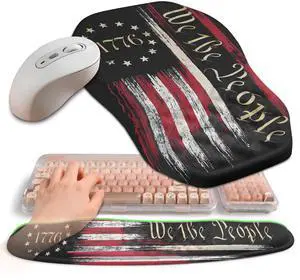 Gleamtide 2-in-1 Ergonomic Set, Wave Keyboard Wrist Rest and Massage Slope Mouse Pad Wrist Support, Rebound Memory Foam for Relieve Carpal Tunnel Syndrome and Wrist Pain (Flag)