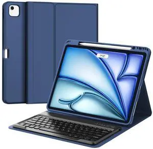 Keyboard Case for iPad Air 13 inch (M3 2025 / M2 2024), Magnetic Detachable Slim Wireless Keyboard, Precise Cutouts Folio Cover Case with Pencil Holder, Adjustable Angles, Auto Sleep/Wake, Dark Blue