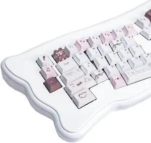 TIMSEKER Pink White Brown PBT Keycap Set, Cherry Profile Five Sided Dye Sublimation Custom Keycap for ISO ANSI Layout Mechanical Gaming Keyboard (145 Keys)