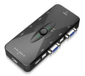 4 Port KVM Switch, USB 2.0 KVM VGA/SVGA , VGA KVM Switch with USB Hub, Computer Switch Box Adapter for PC Keyboard