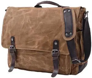 [Upgraded] Vintage Messenger Bag, 15.6 Inch Laptop Crossbody Shoulder Bags, Heavy Water-resistant Canvas Satchel for Men