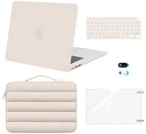 MOSISO Compatible with MacBook Air 15 inch Case 2025 2024 2023 Release M4 A3241 M3 A3114 M2 A2941 Touch ID, Plastic Hard Shell&Puffy Sleeve Bag&Keyboard Cover&Webcam Cover&Screen Film, Sand