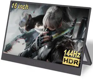 JUSTTHINK 16'' Portable Monitor for Laptop, 1200P 144hz Gaming Monitor for Laptop PC PS5 Xbox Switch, Type C & miniHDMI Input