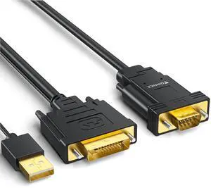 FOINNEX DVI to VGA Cable 6.6FT, Unidirectional DVI-D to VGA Cable Male to Male, PC to Monitor Conversion Cord Support 1080P
