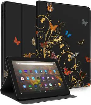 Wazzasoft for Amazon Kindle Fire HD 10/10 Plus Tablet Case 13th/11th Generation for Women Girls Folio Cover Cute Fashion Design Girly Kawaii Butterfly Pretty Teens Cases for Kindle Fire Case 10.1 Inch