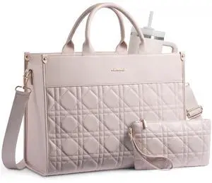 LOVEVOOK Laptop Tote Bag for Women with Large Cup Holder, 15.6 Inch PU Leather Work Bag Teacher Tote Bag, Waterproof Bag for School with Zipper, Computer Messenger Bags Business Office