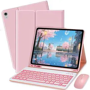 Bxomteng Keyboard Case for Samsung Galaxy Tab S11 SM-X730, SM-X736, SM-X736B - 7 Colors Backlit Keyboard Cover and Mouse (Black) (Pink)