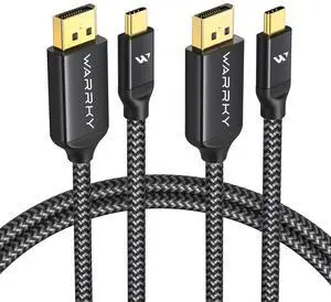 Warrky USB C to DisplayPort Cable (8K 60Hz, 4K 240/144Hz), [Aluminum Shell, Gold-Plated Plug] Thunderbolt 3/4 to Display Port Cord Compatible with MacBook Pro/Air, iPad Pro, Surface - 6ft (2Pack)