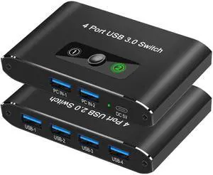 USB Switch, USB Switcher 2 Computers, USB 3.0 Switch Sharing 4 USB Devices KVM Switcher Box for PC, Printer, Scanner, Mouse, Keyboard with 2 Pack USB Cable, Compatible with Mac/Windows/Linux