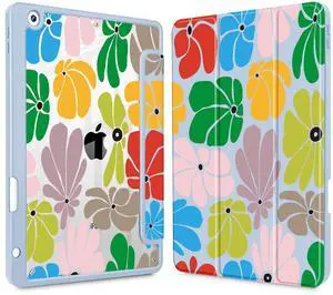 May Chen for iPad 9th Generation with Pencil Holder, iPad 8th/7th Gen Case 10.2-inch, [Penceil Holder] Trifold Stand Auto Wake/Sleep Clear TPU Protection Back Cover, Flower