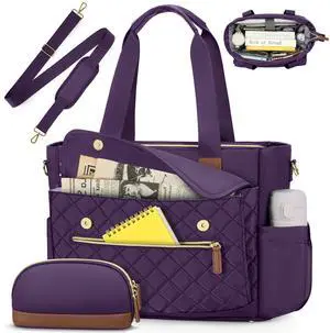 RAINSMORE Teacher Tote Bag 15.6 inch Laptop Bag for Women with Cup Holder Work Bags Nurse Bag Professional Computer Briefcase