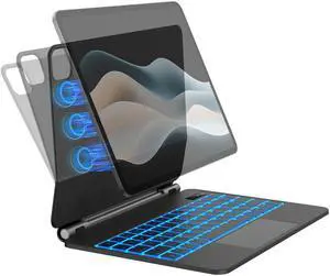 OMOTON Bluetooth Magnetic Keyboard Case for iPad Pro 11 inch (M4 2024), with Magnetic-Stand, Multi-Touch Trackpad, 7 Colors Backlight Wireless Keyboard for iPad Pro 11 inch (5th Gen), Black