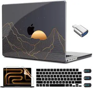CISSOOK Compatible with MacBook Pro 14 inch 2025-2021 Release M5 M4 M3 M2 M1 Chip A3434 A3112 A3185 A3401 A2918 A2992 A2779 A2442, Hard Shell Case with Keyboard Cover&Screen Protector, Sun & Mountain
