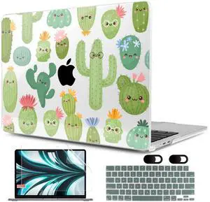 MEEgoodo Case for M4/M3/M2 MacBook Air 13.6 inch Case 2025 2024 2022, Fit Model A3240/A3113/A2681, Laptop Hard Shell with Keyboard Cover Compatible with MacBook Air 13 inch, Smiley Cactus