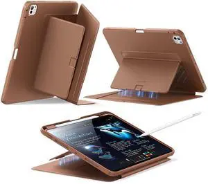 ESR for iPad Pro 11 Inch Case (M5/M4) 2025/2024, Vertical Stand Cover, Multi Stand Angles, Ultra-Stable Case with Pencil Holder, Flip Series, Brown