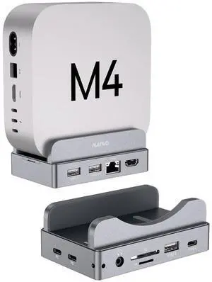 MAIWO Mac mini M4 Dock & Stand with SATA NVMe Enclosure, Mac mini M4 Pro Hub with 2xUSBA 3.1, 1xUSBA 2.0, USB C Data Port Up to 10Gbps, RJ45 Gigabit Network Port, HD 4K Port, SD/TF Slot