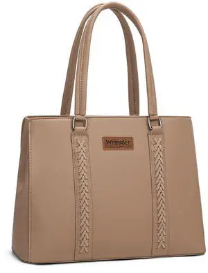 Wrangler Whipstitch Tote Bag for Women Fall Purses and Handbags Double Compartment Work Medium Size Khaki WG387-8119KH