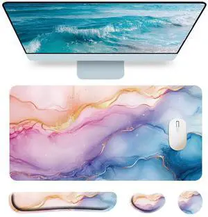 ACRNIGHEET 4 in 1 Large Keyboard Mouse Pad Set, Ergonomic Keyboard Wrist Rest Pad & Wrist Support Mousepad Set, Extended Desk Mat for Home Game Women Office Desk Decor Accessories (Colorful Marble)