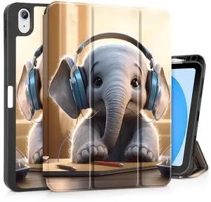 Tuiklol Case for iPad 11 inch (A16 Chip) 2025 Generation 11th / iPad 10.9 inch 2022 10th Generation,Slim Stand Hard Case Pencil Holder with TPU Back Cover & Trifold Stand & Auto Wake/Sleep, Elephant