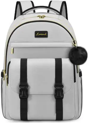 LOVEVOOK School Backpack for Teen Girls, Student Backpack Purse for 14-16 Teenage, Cute Kid Bookbag, Back to School Backpacks Fit 15.6 Inch Laptop, Large College Travel Bag, Grey