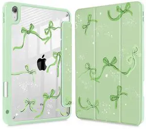 Tuiklol Case for iPad Air 13 (M3 2025 / M2 2024), Buit in Pencil Holder with TPU Protection Shockproof Cover Clear Transparent Back Trifold Stand-Auto Wake/Sleep Tablet Case, Bow-Green