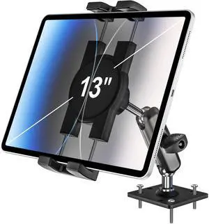 woleyi Heavy Duty Drill Base Tablet Holder for Car/Truck - [Metal 360° Adjustable Arm] Dashboard Tablet Car Mount for Semi/Business Vehicle/Desktop/Wall, for 4.7-13" iPad Pro/Air/Mini/Galaxy Tab/Phone