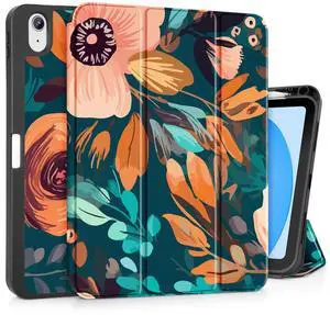 Mektron Case for iPad (A16) 11th Generation 11-inch 2025 Fit iPad 10th Gen 10.9 inch 2022, Tablet Cover with Trifold Stand + Pencil Holder + Auto Wake/Sleep + TPU Back Cover, Abstract Florals