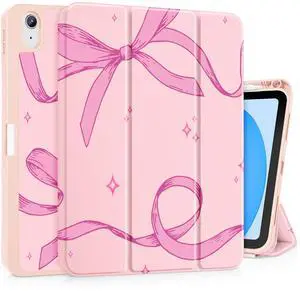 Tuiklol Case for iPad 11 inch (A16 Chip) 2025 Generation 11th / iPad 10.9 inch 2022 10th Gen,Slim Stand Hard Case Pencil Holder with TPU Back Cover & Trifold Stand & Auto Wake/Sleep,Bow-C289