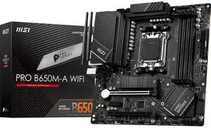 MSI PRO B650M-A WiFi ProSeries Motherboard (AMD Ryzen 9000/8000/7000 Series Processors, AM5, DDR5, PCIe 4.0, M.2, SATA 6Gb/s, USB 3.2 Gen 2, HDMI/DP, Wi-Fi 6E, Bluetooth 5.3, 2.5Gbps LAN, mATX) MSI PRO B650M-A WiFi ProSeries Motherboard (AMD Ryzen 9000/8000/7000 Series Processors, AM5, DDR5, PCIe 4.0, M.2, SATA 6Gb/s, USB 3.2 Gen 2, HDMI/DP, Wi-Fi 6E, Bluetooth 5.3, 2.5Gbps LAN, mATX)