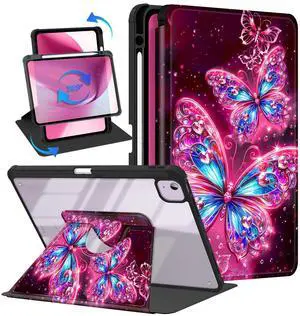 Casetego for iPad Air 11 Inch Case M2(2024),iPad Air 5th Gen(2022)/iPad Air 4th Gen(2020) 10.9 Inch Case with Pencil Holder,360°Rotating Adjustable Stand Protective Cover,Deep Pink