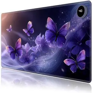 LYHXLYJH Heated Mouse Pad,Warm Desk Pad with 3 Levels Heating & 3 Hours Auto Shut-Off, PU Leather Heated Desk Pad Warmer Pad for Home Office - 23.6 x 14.2 inch,Purple Butterfly