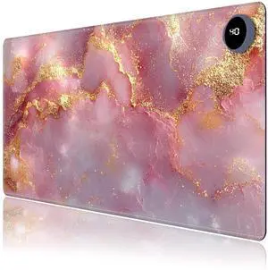 LYHXLYJH Heated Mouse Pad,Warm Desk Pad with 3 Levels Heating & 3 Hours Auto Shut-Off, PU Leather Heated Desk Pad Warmer Pad for Home Office - 23.6 x 14.2 inch,Pink Gold Marble